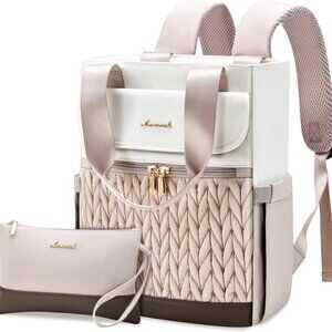 Girl's Beige-Nude-Quilted Convertible Mini Backpacks Tote Bag